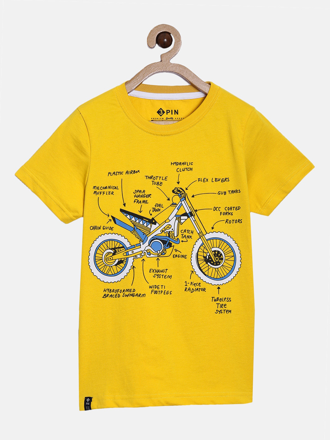 

3PIN Boys Yellow Printed V-Neck T-shirt