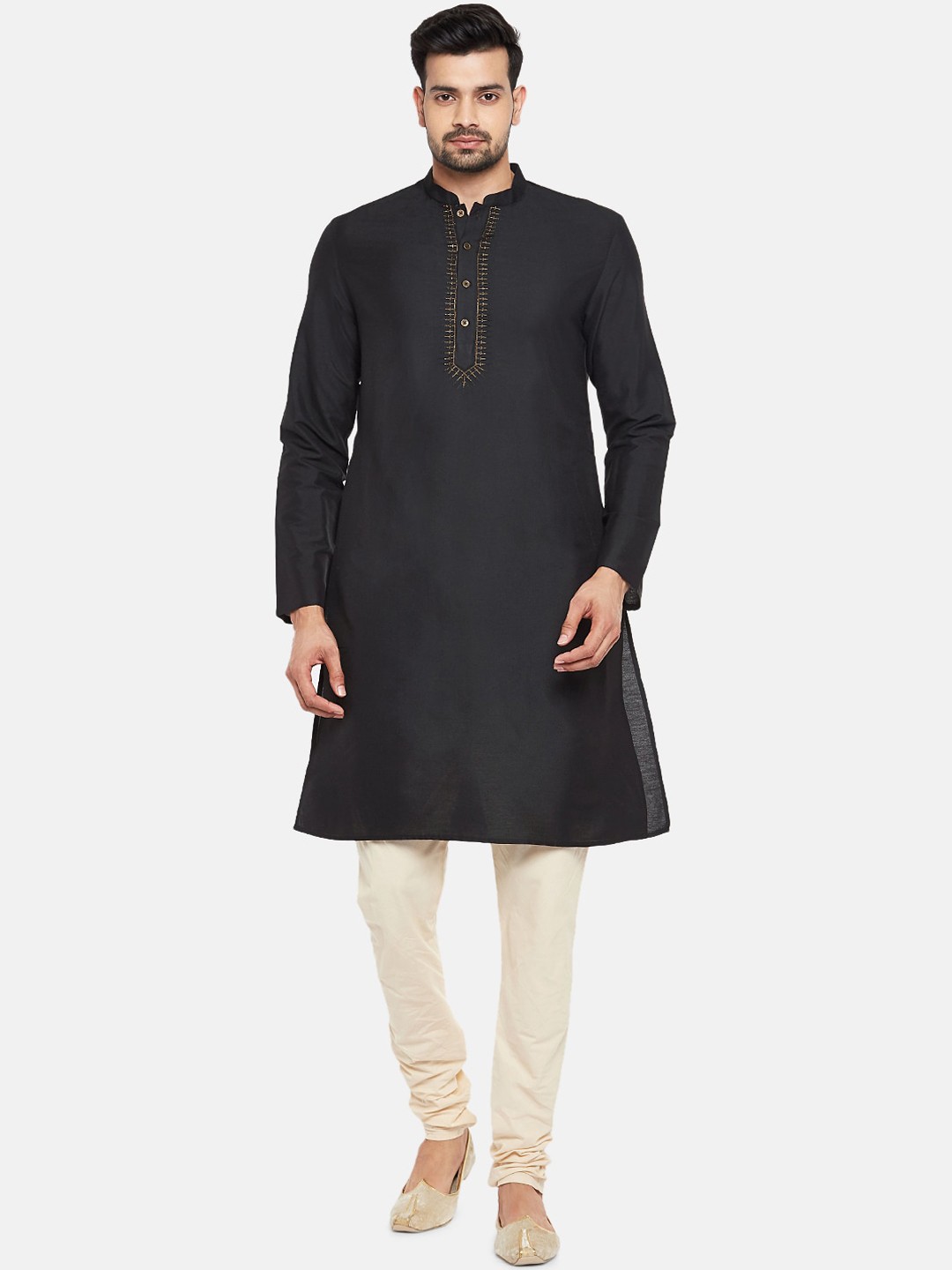 

indus route by Pantaloons Men Black Thread Work Kurta