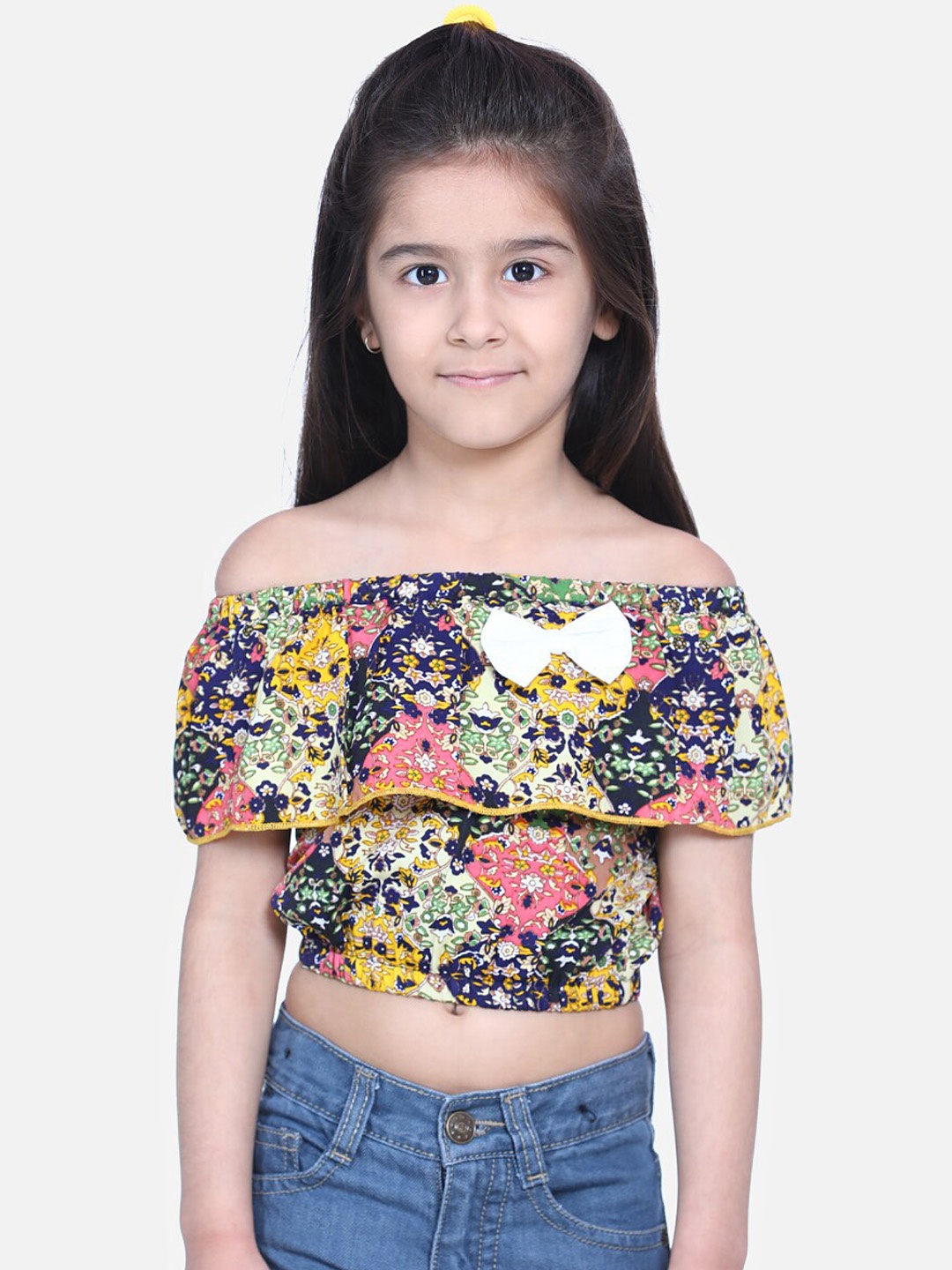 

Cutiekins Multicoloured Floral Printed Off-Shoulder Crepe Bardot Top, Multi