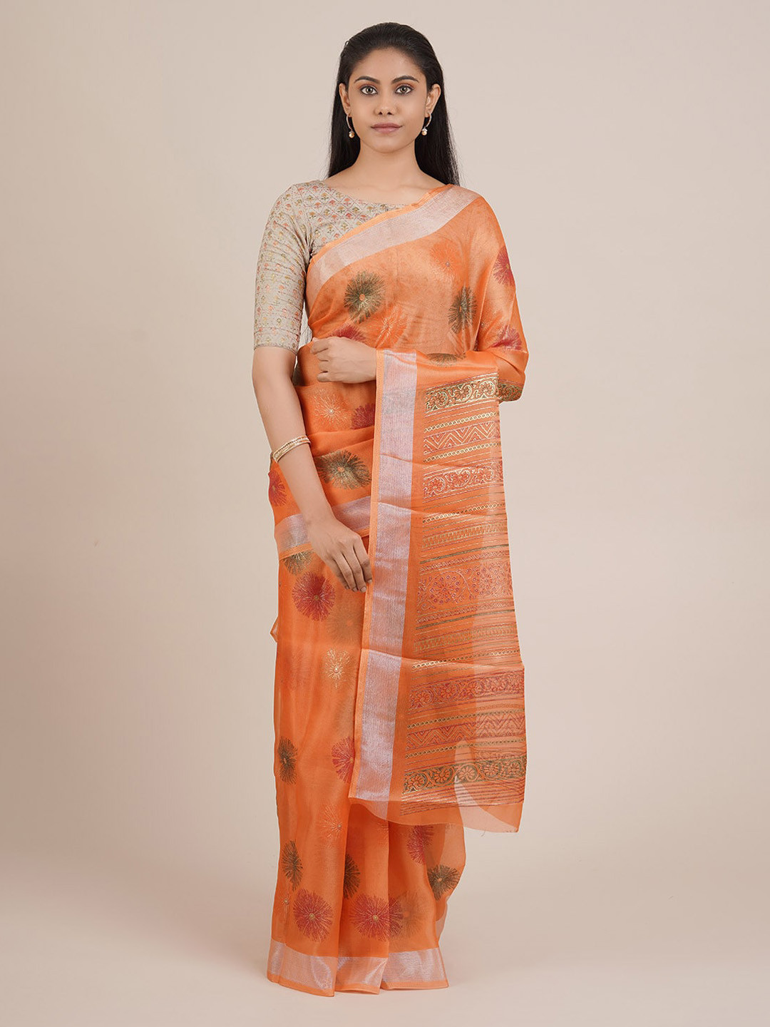 

Pothys Orange Woven Design Tissue Saree