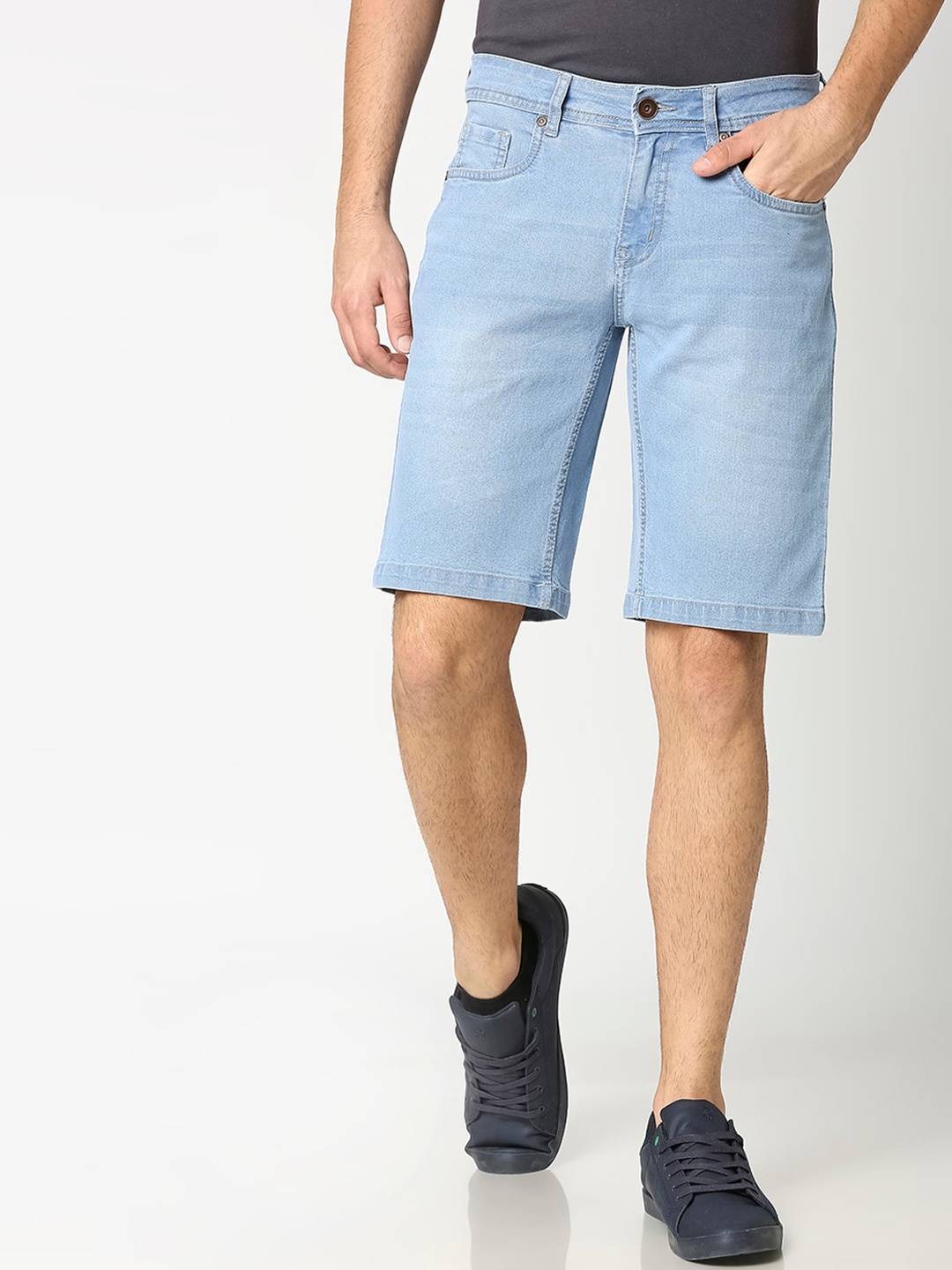 

High Star Men Blue Solid Slim Fit Plus Size Denim Shorts