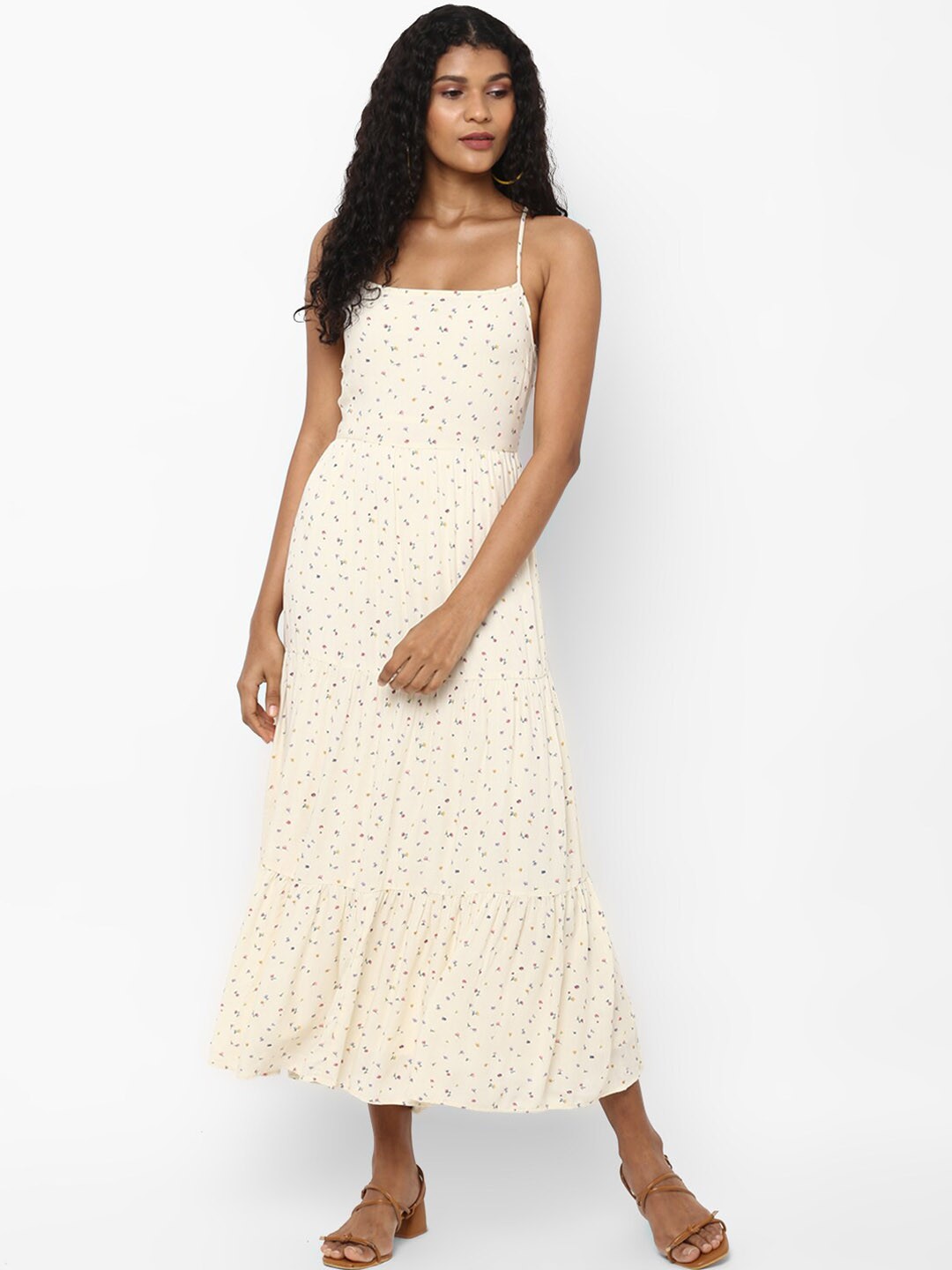 

AMERICAN EAGLE OUTFITTERS Women Cream-Coloured Printed Fit and Flare Dress