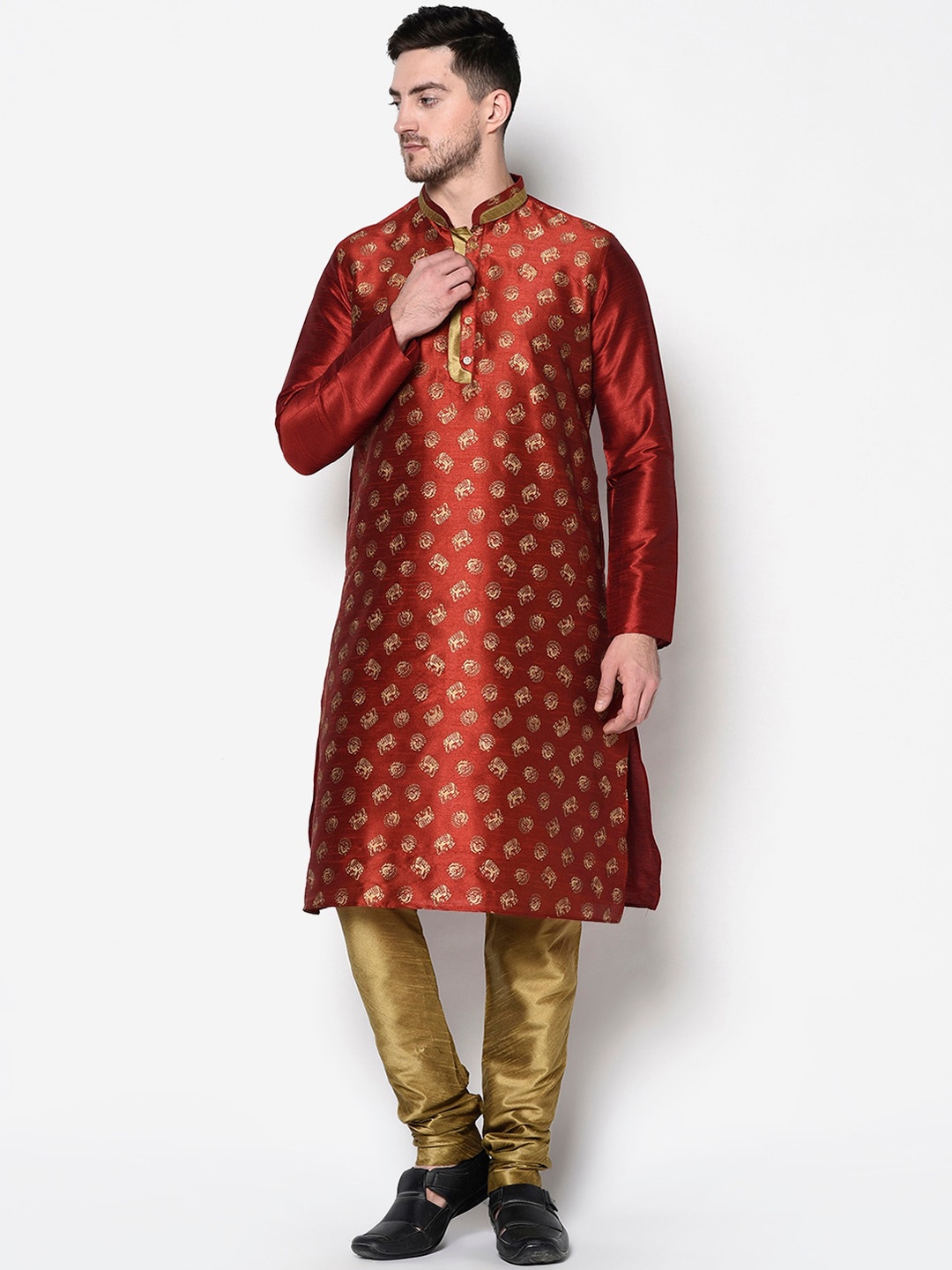 

DEYANN Men Red Woven Design Kurta