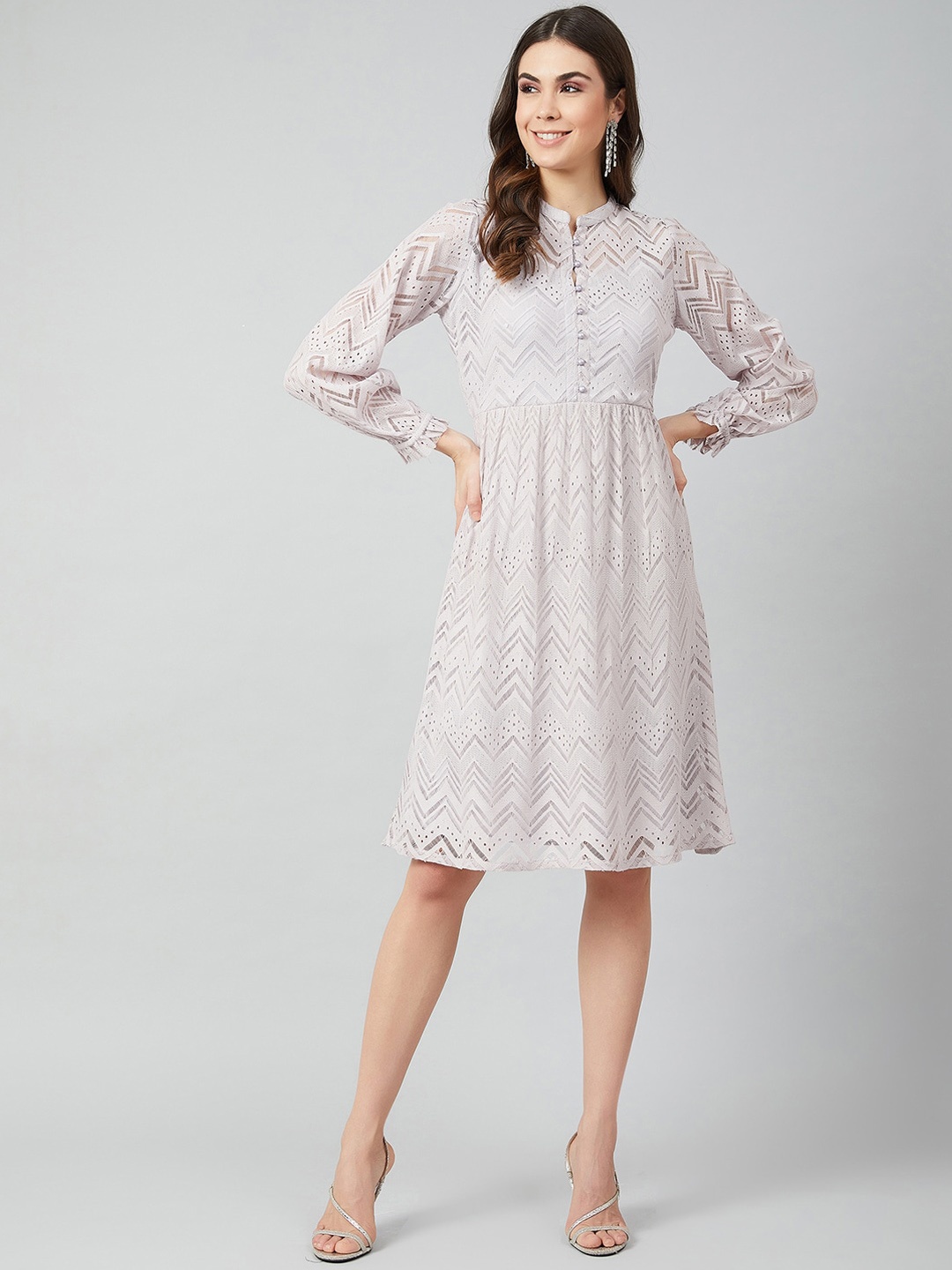 Athena Women Grey Self Design Fit and Flare Dress
