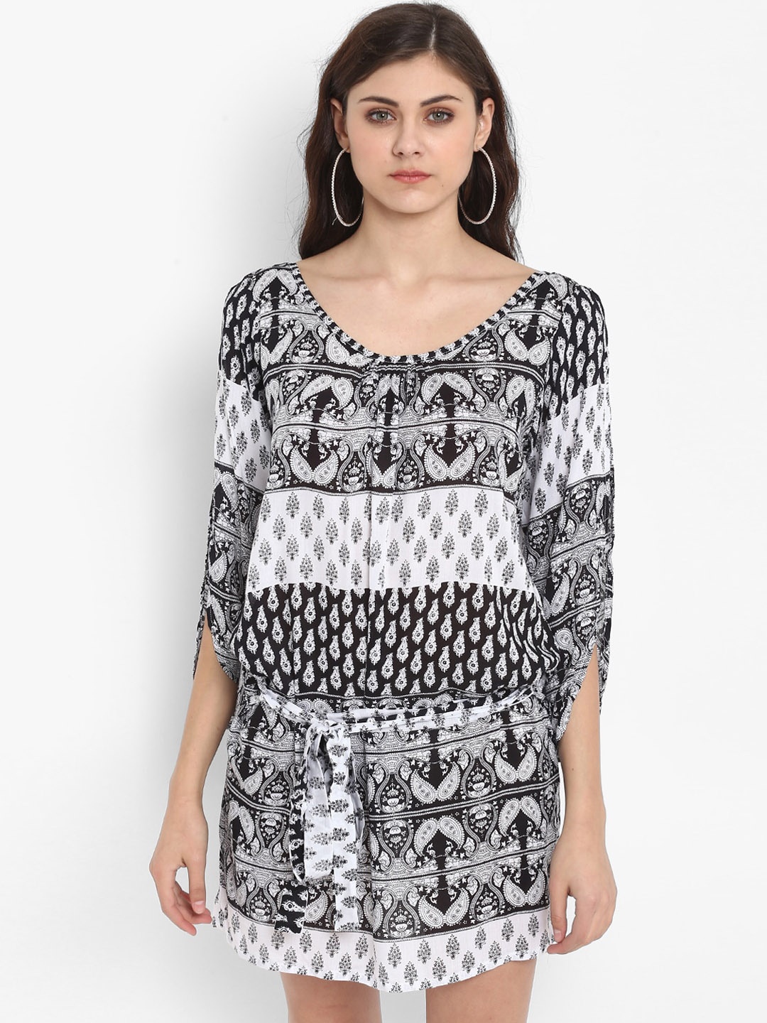 

Aditi Wasan White & Black Ethnic Motifs A-Line Mini Dress