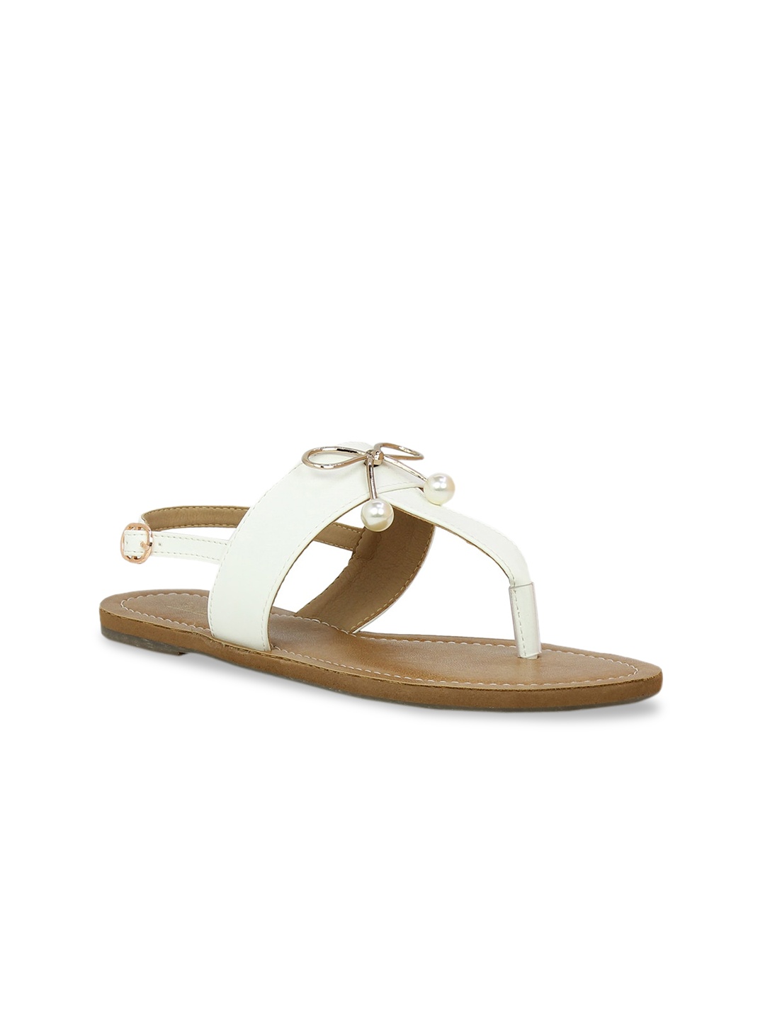 

Inc 5 Women White Solid T-Strap Flats