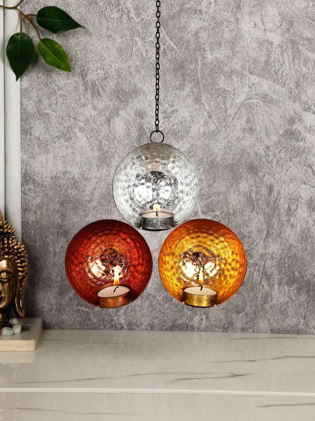 

CraftVatika Multicoloured Hanging Ceiling Lantern Tea Light Candle Holder, Multi