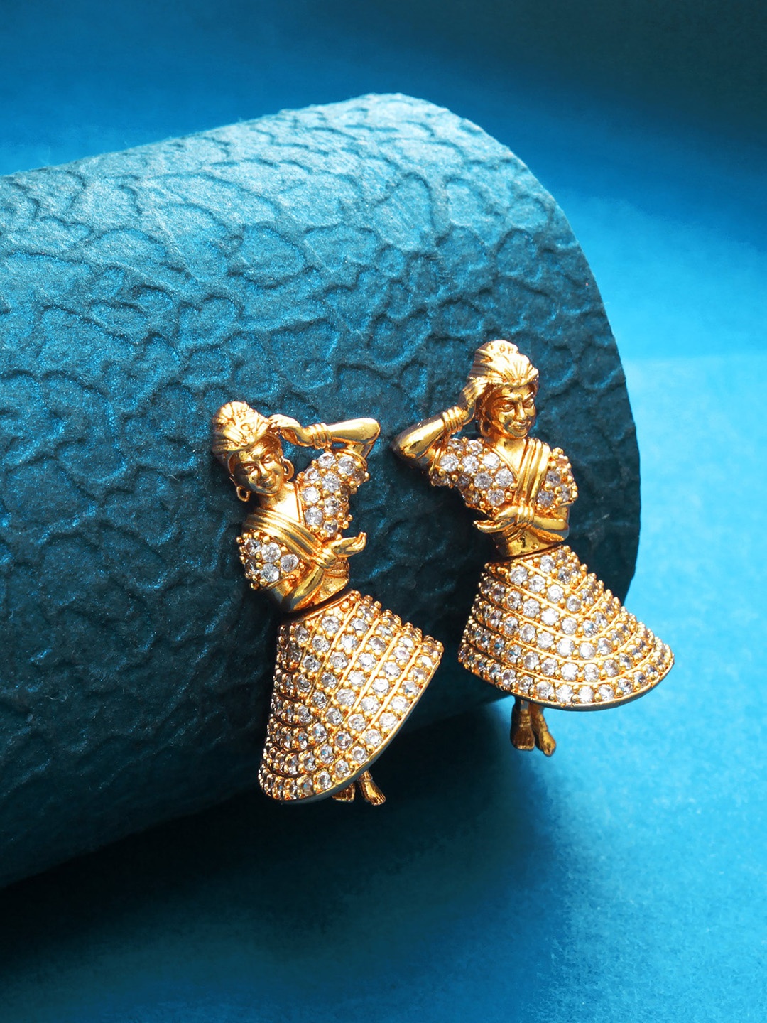 

aadita Gold-Toned American Diamond Contemporary Jhumkas