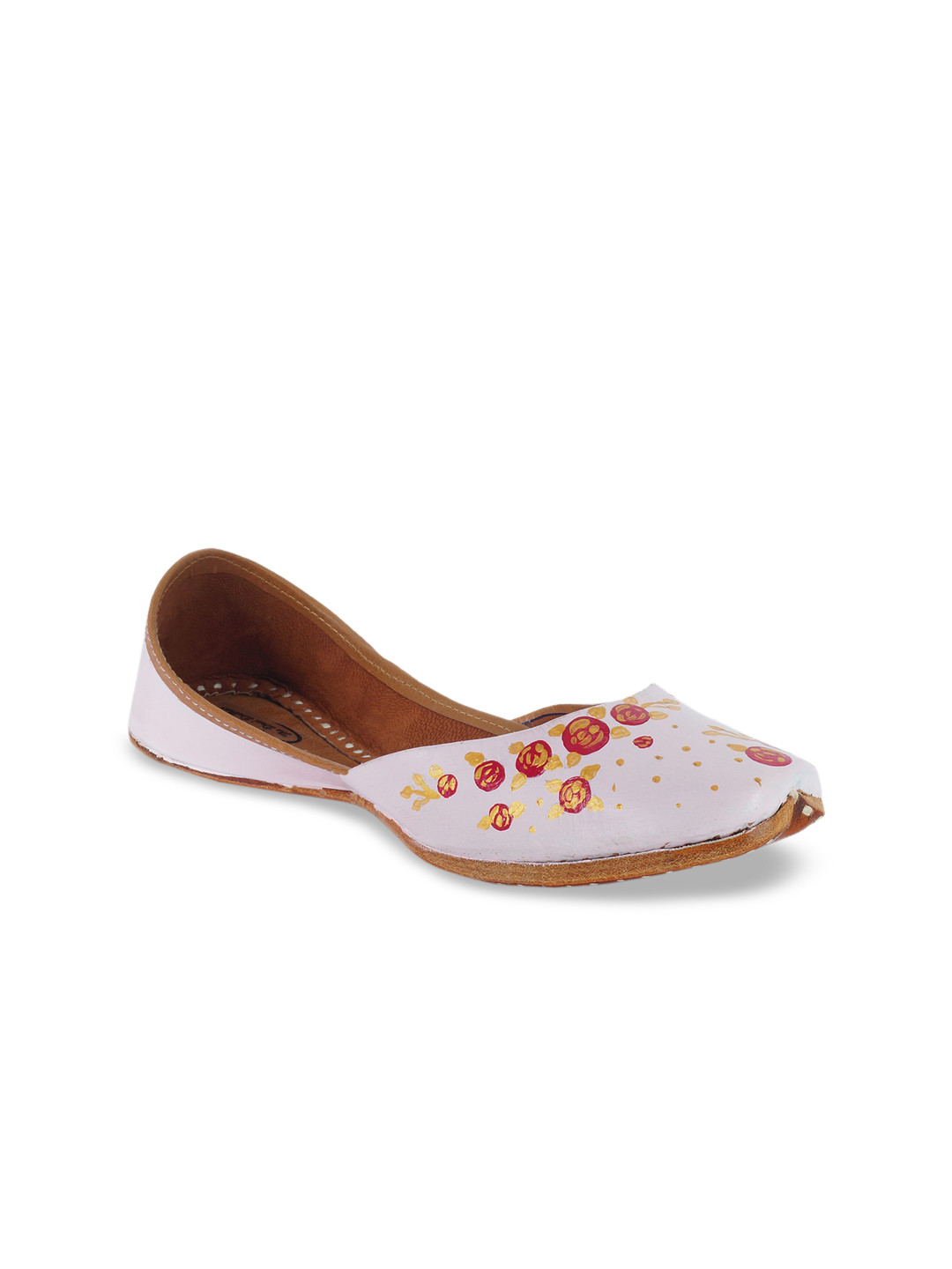 

The Desi Dulhan Women Pink Printed Leather Mojaris