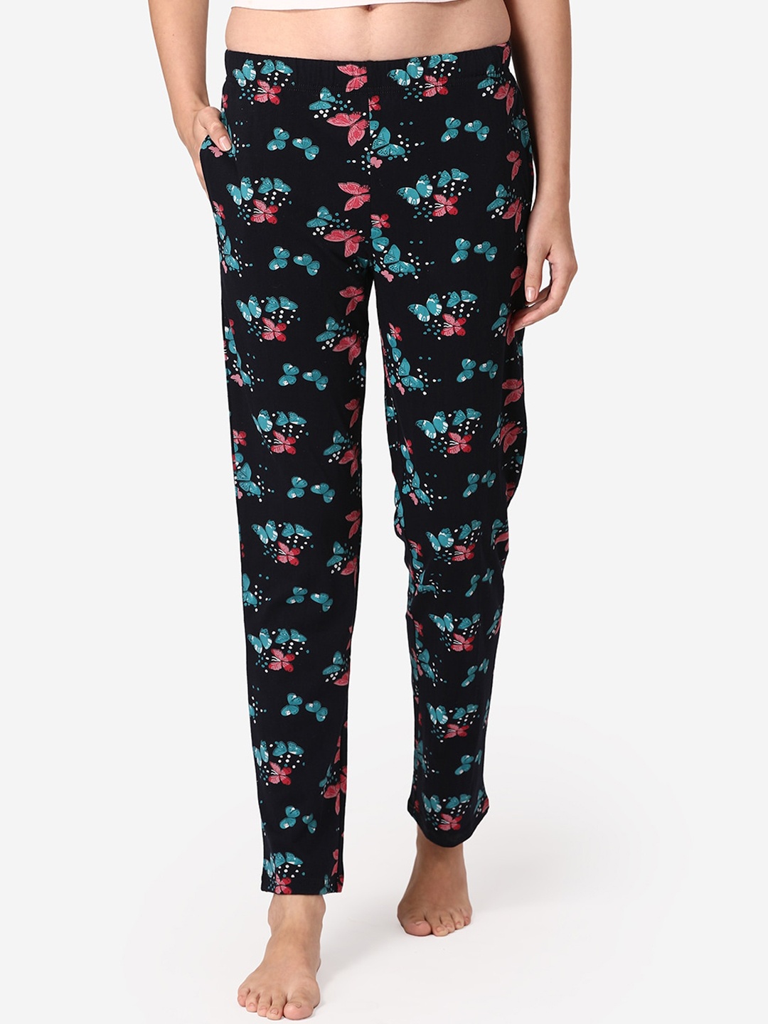 

Vami Women Black & Pink Cotton Printed Lounge Pants