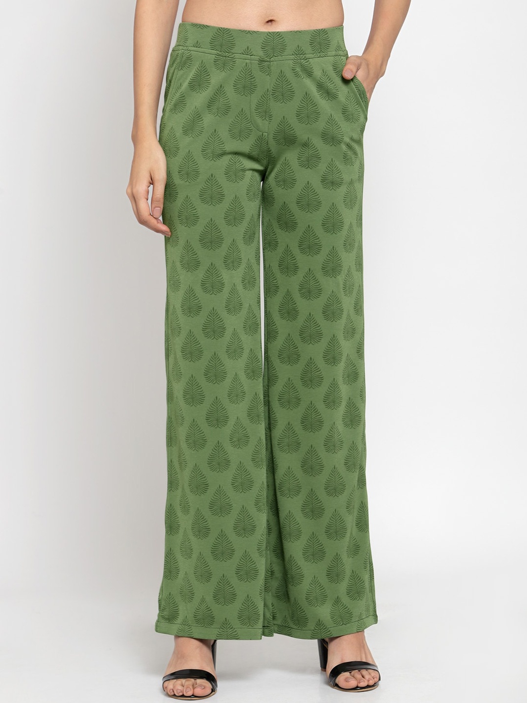 Westwood Women Green Loose Fit Printed Parallel Trousers