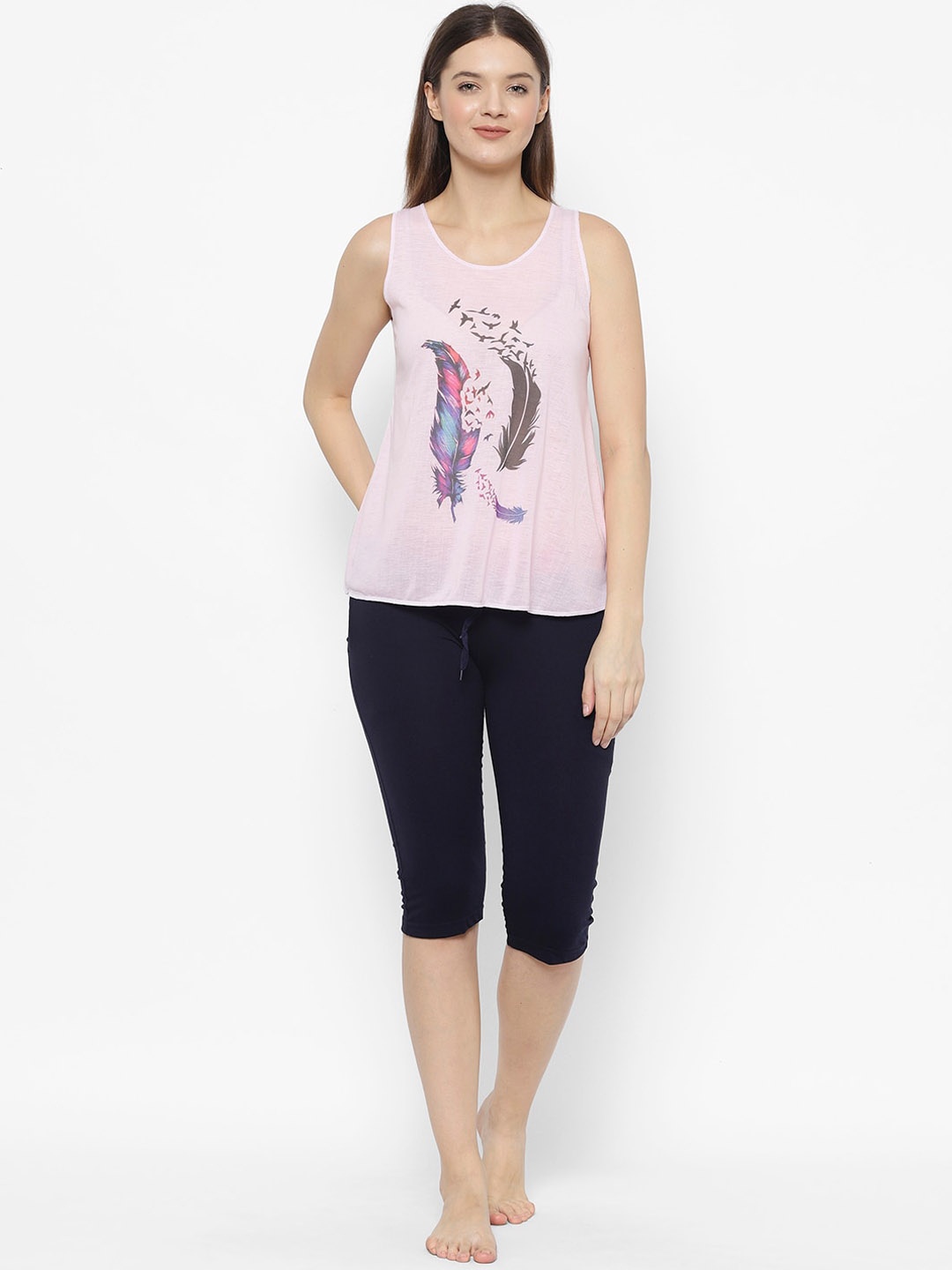 

VIMAL JONNEY Women Pink & Black Printed Night Suit