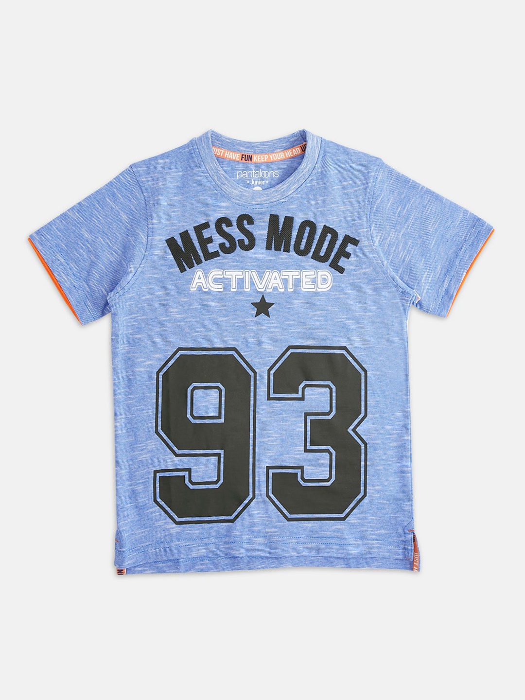 

Pantaloons Junior Boys Blue Printed Cotton Round Neck Pure Cotton T-shirt
