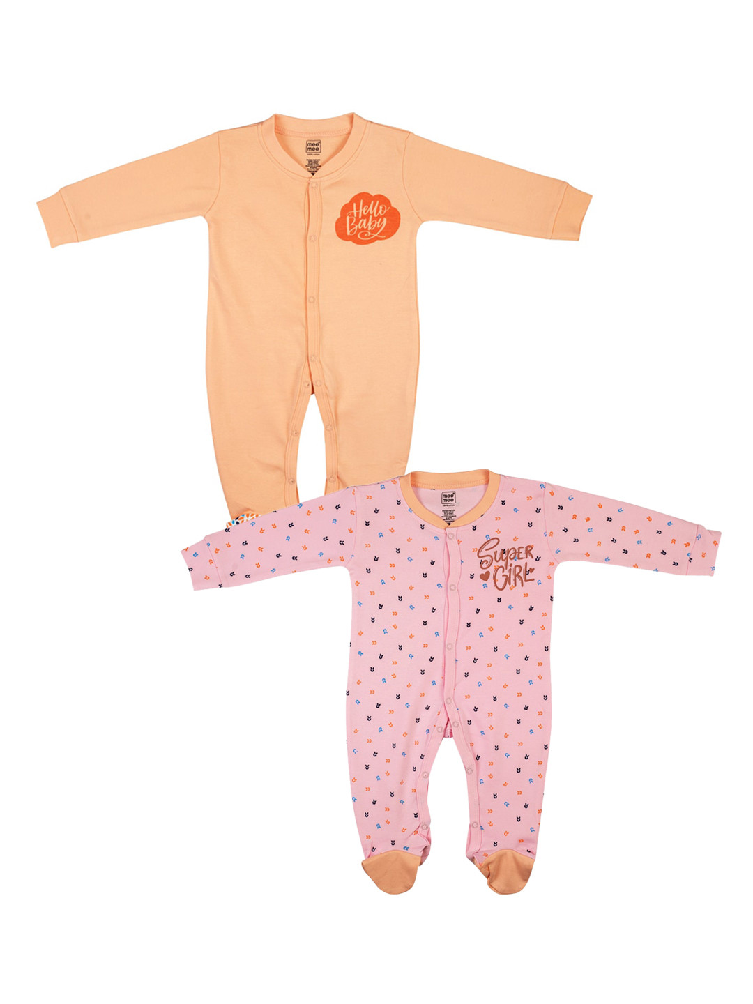 

MeeMee Infant Girls Pack of 2 Printed Rompers, Peach