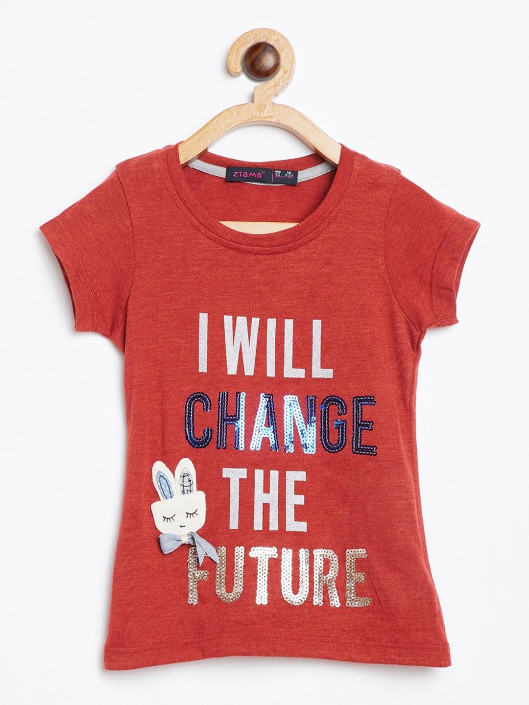 

Ziama Rust Red Printed Regular Top