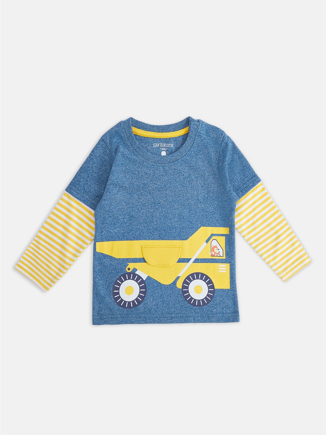 

Pantaloons Baby Boys Navy Blue Printed Cotton V-Neck Pure Cotton T-shirt