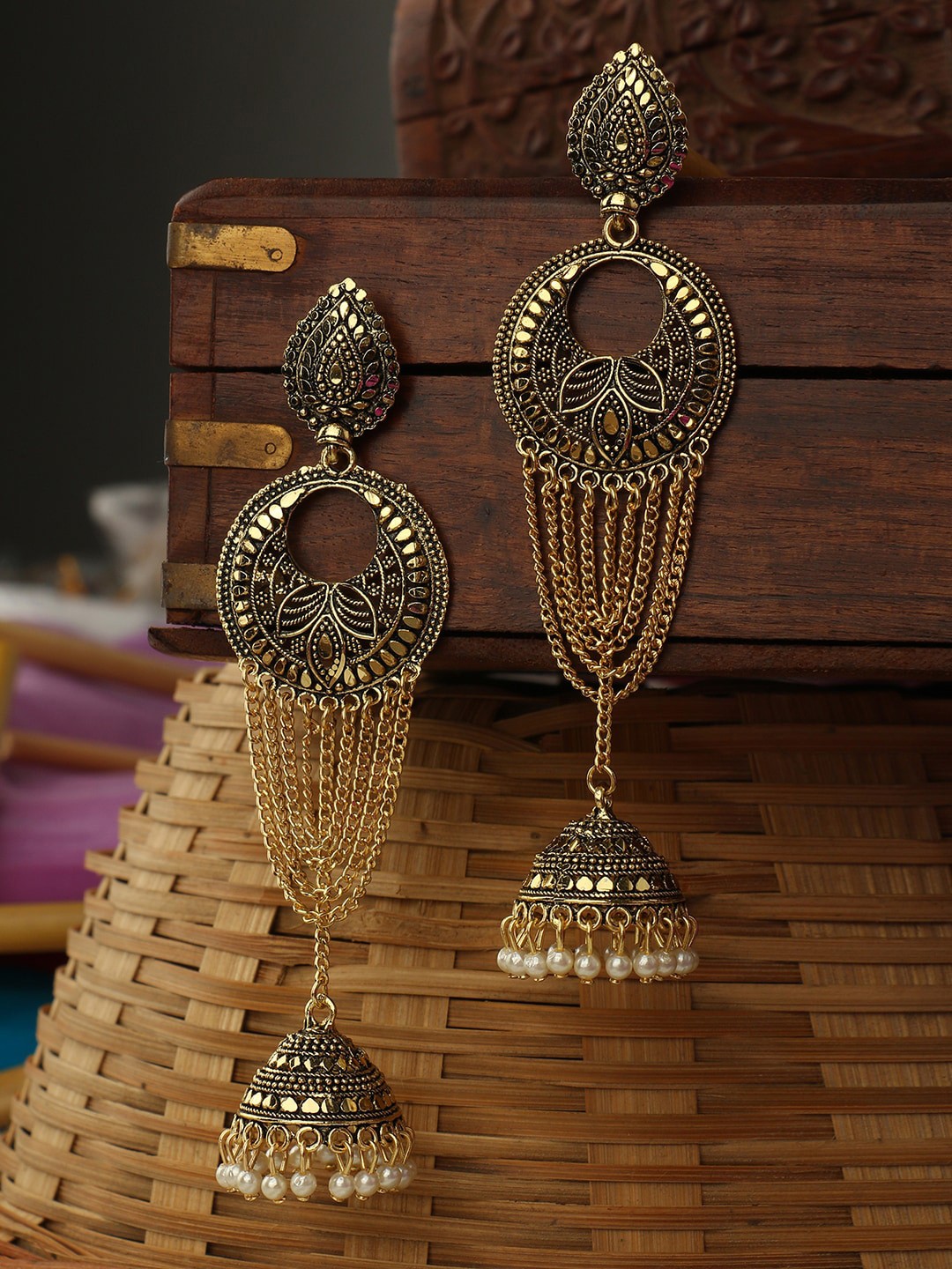 

ANIKAS CREATION Gold-Toned Contemporary Jhumkas