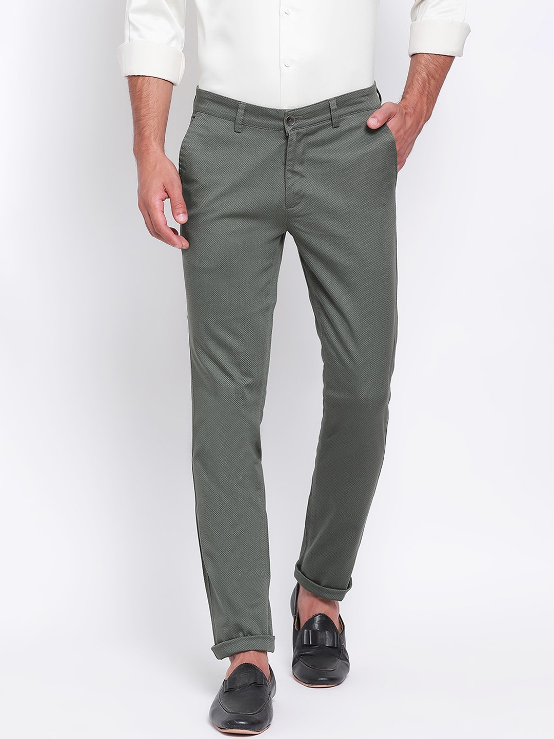 

Turtle Men Olive Green Slim Fit Solid Regular Trousers