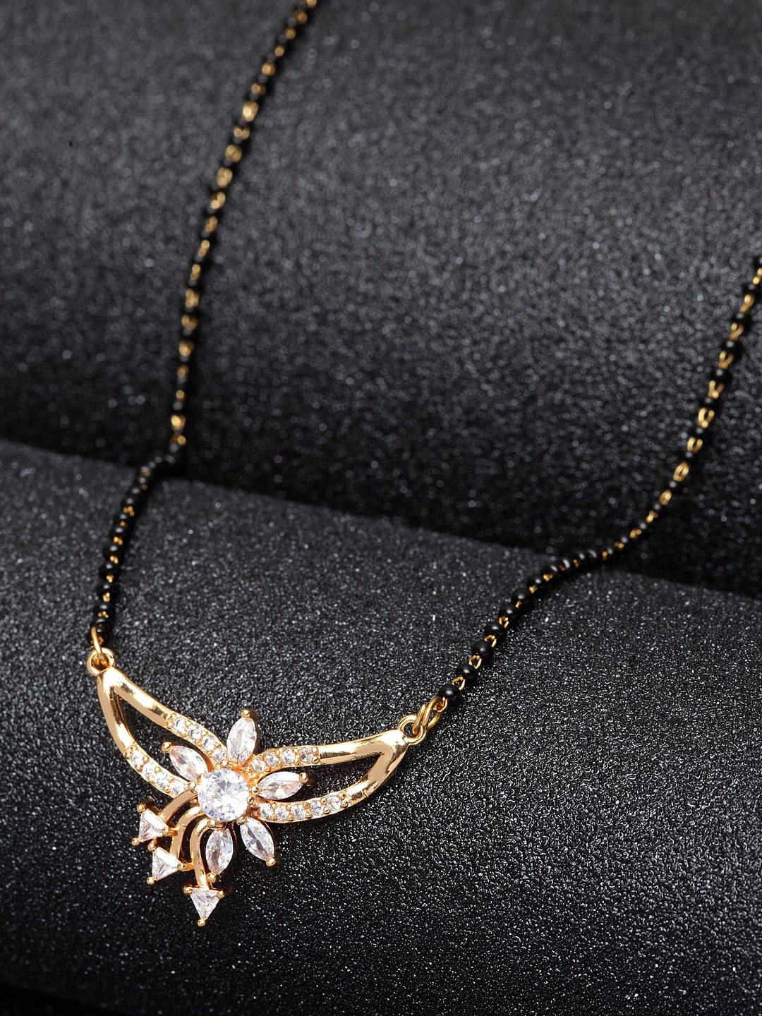 

ANIKAS CREATION Black Gold-Plated AD-Studded Beaded Mangalsutra