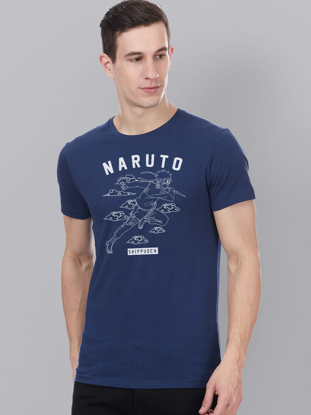 

Free Authority Men Blue Naruto Printed Round Neck T-shirt