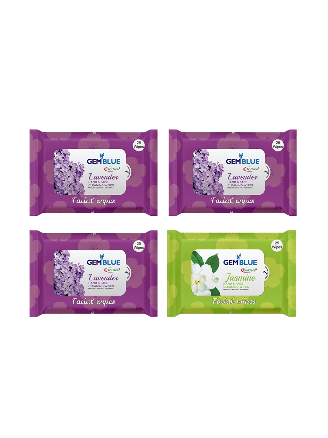 

GEMBLUE BioCare Set of 4 Lavender & Jasmine Facial Wipes