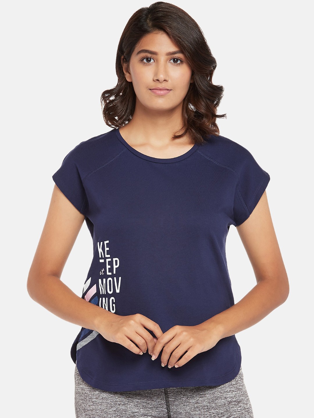 

Ajile by Pantaloons Navy Blue Printed Pure Cotton Top