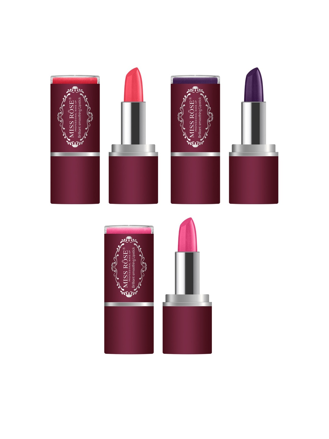 

MISS ROSE Set of 3 Brilliant Smoothing Lipsticks, Multi