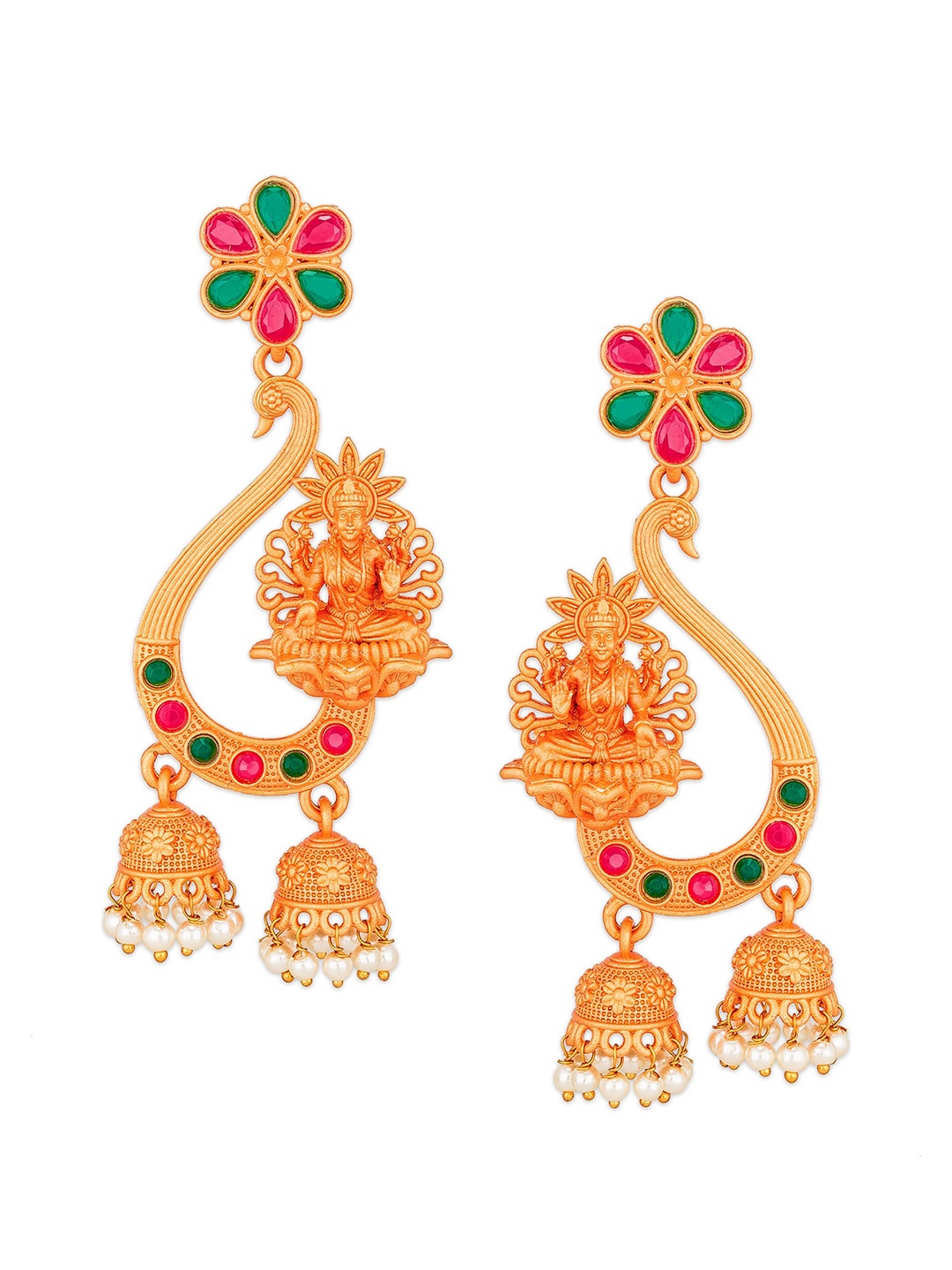 

aadita Gold-Toned Kundan & Pearl Studded Jhumkas