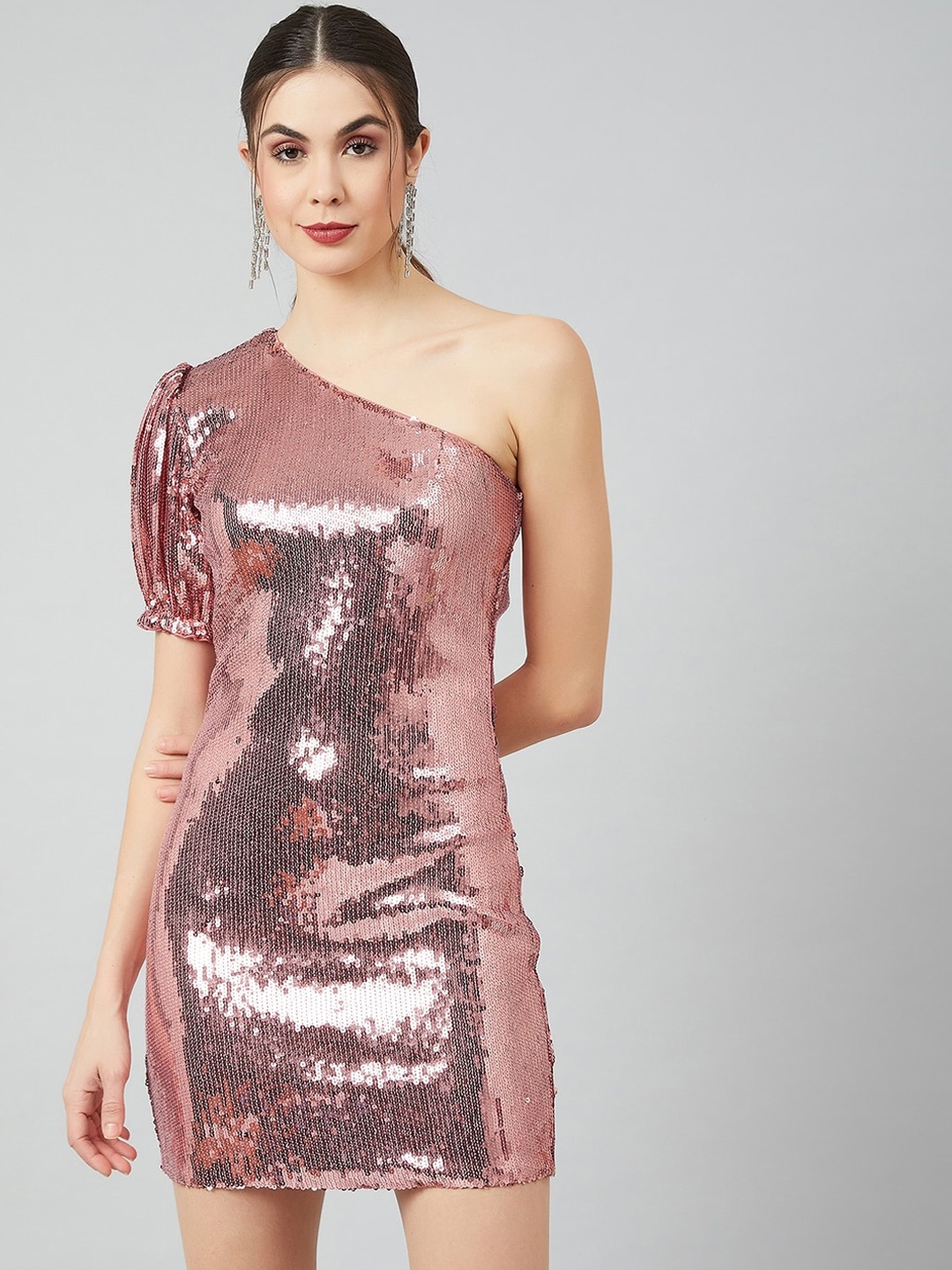 

Athena Peach-Coloured Embellished Bodycon Dress