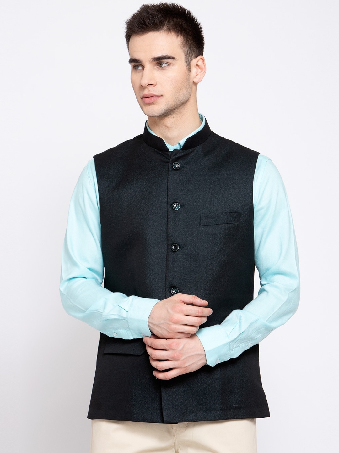 

Wintage Men Green Solid Nehru Jacket