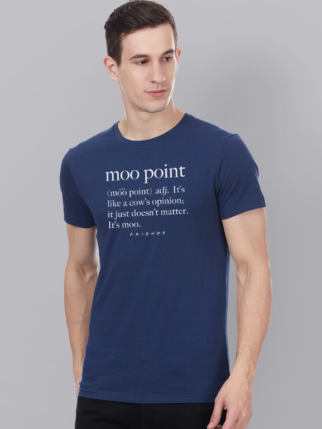 

Free Authority Men Blue Friends Printed Round Neck Pure Cotton T-shirt