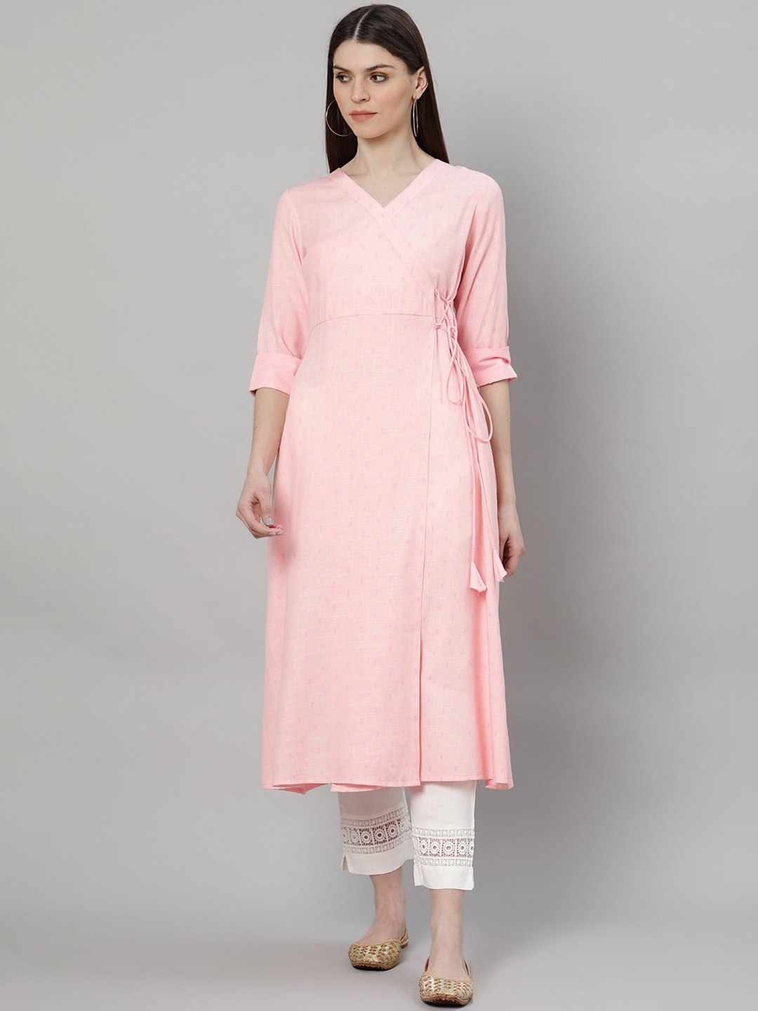 

Libas Women Pink Pastels Kurta With One Side Dori Detalis