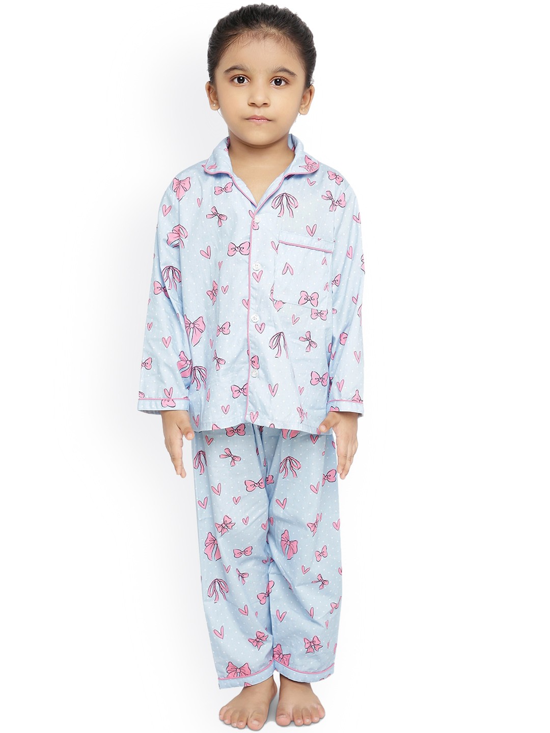 

Knitting Doodles Unisex Kids Blue & Pink Printed Night suit