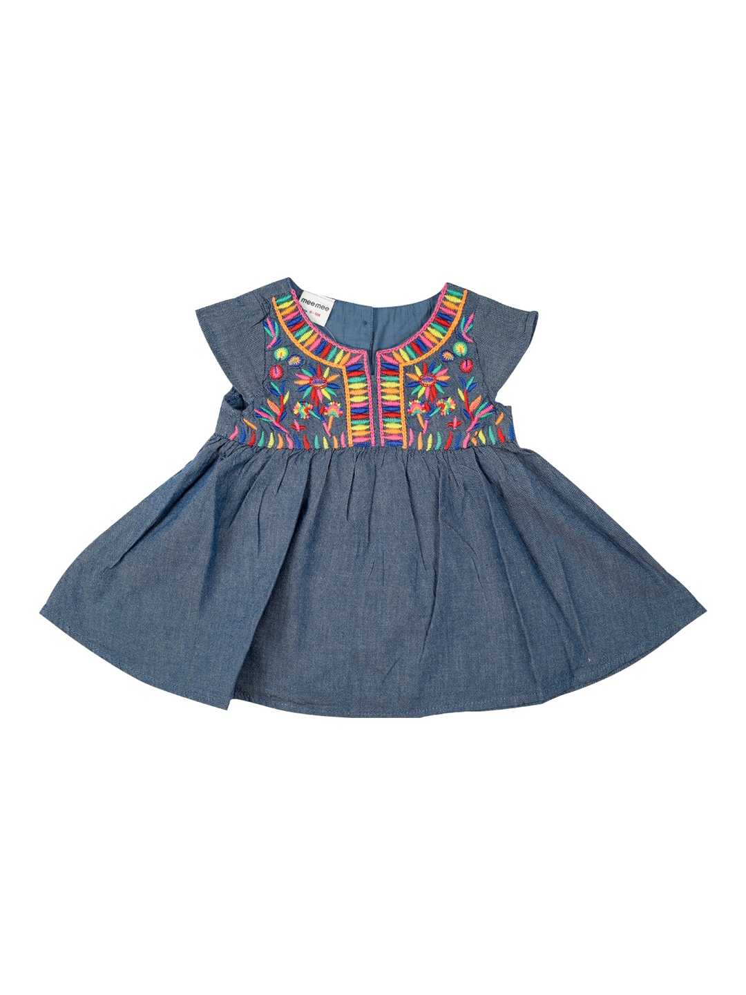 

MeeMee Girls Blue Embroidered Cotton Fit and Flare Dress