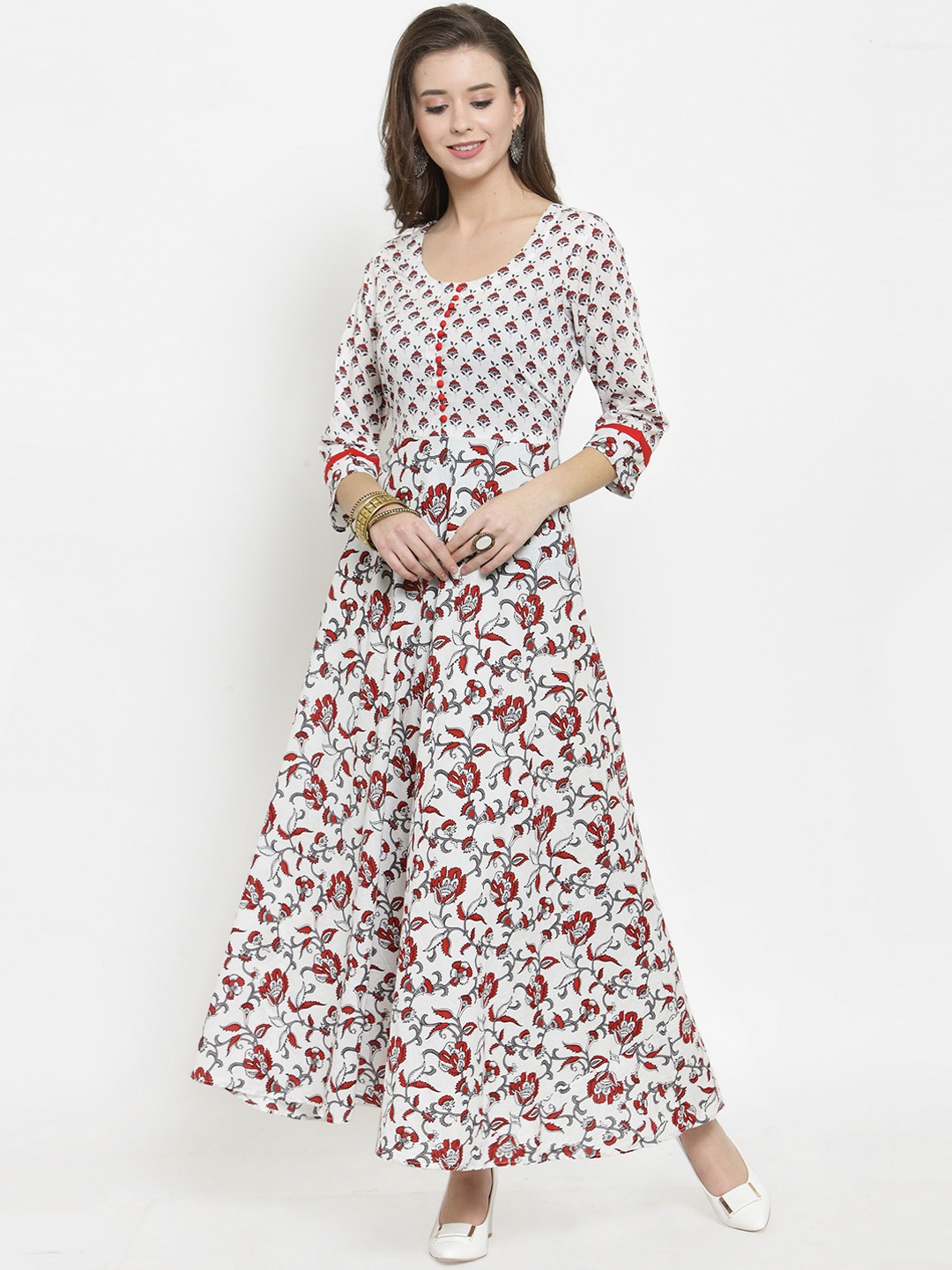 

Get Glamr Women White & Red Ethnic Motifs Printed Anarkali Kurta