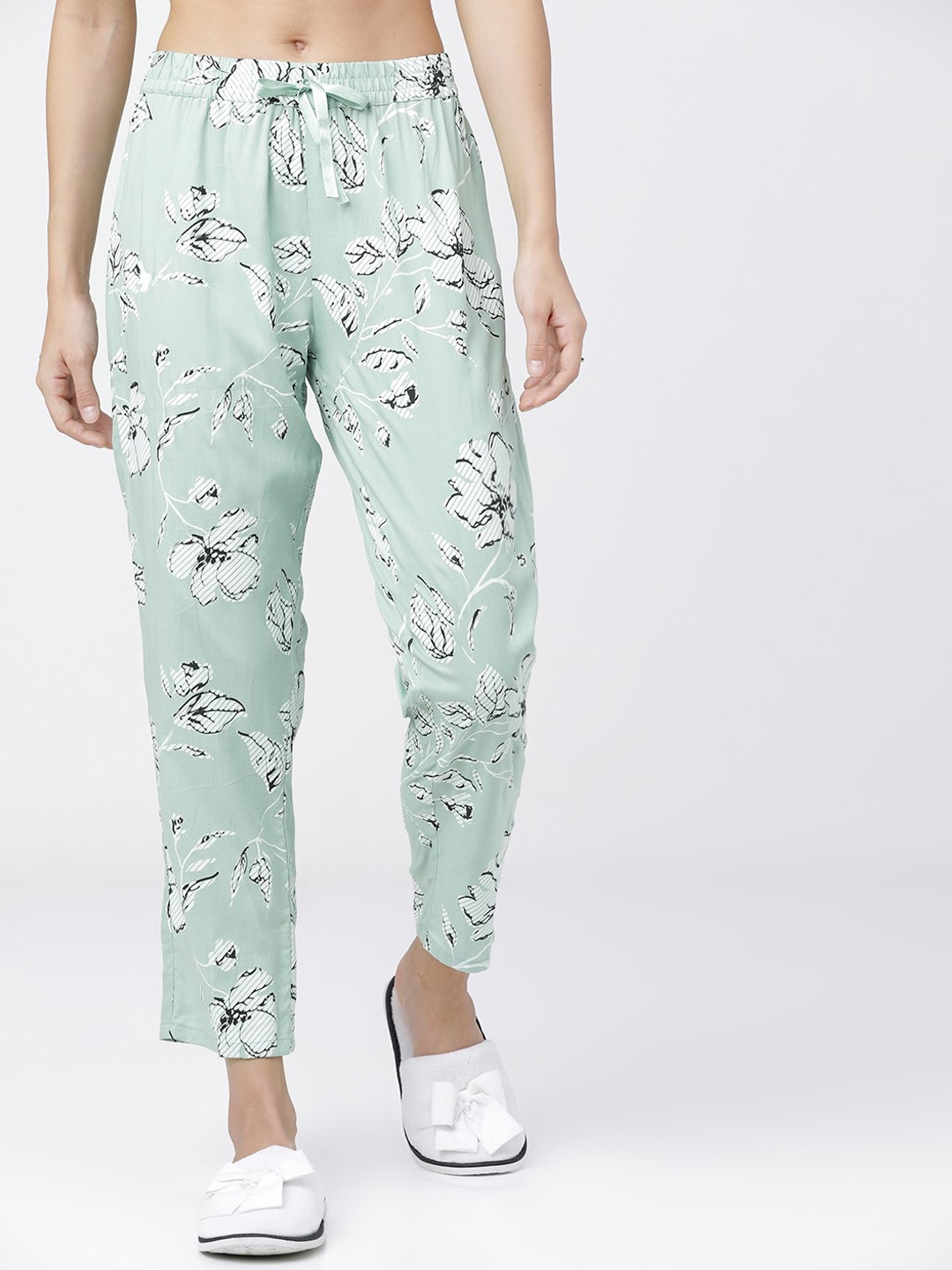 

Tokyo Talkies Women Green & White Printed Lounge Pants