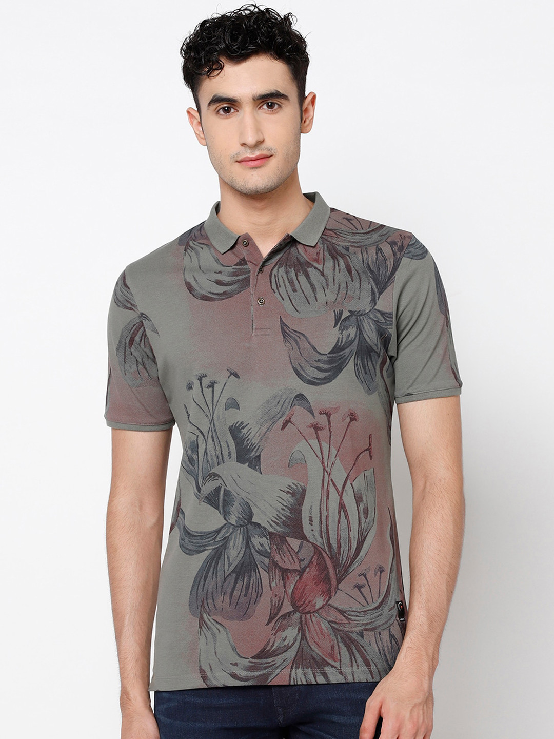 

Blackberrys Men Green & Pink Printed Polo Collar Slim Fit T-shirt