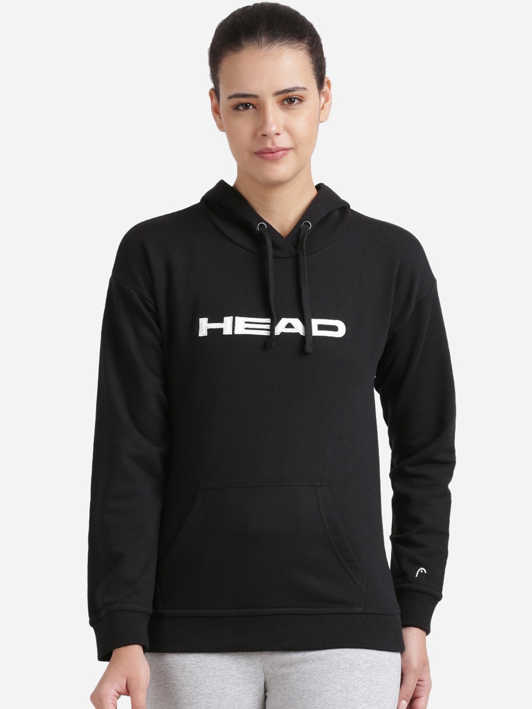 

Head Women Black Printed Hooded Sweatshirt