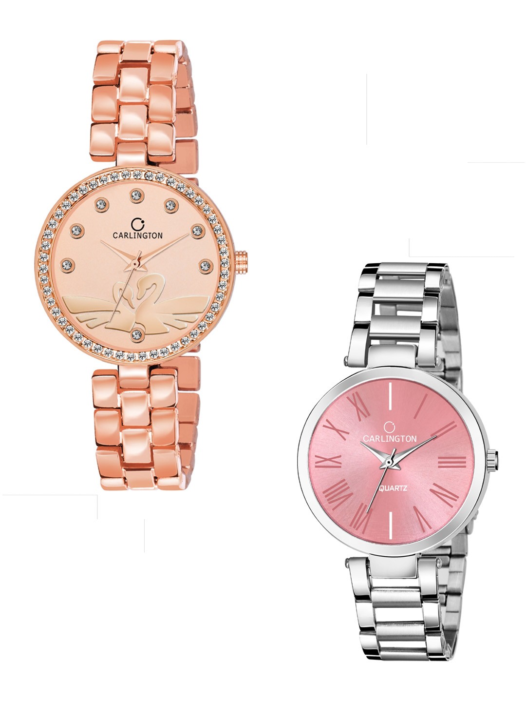 

CARLINGTON Women Set of 2 Rose Gold & Pink Analogue Watch Combo Duck RoseGold and 112 Pink