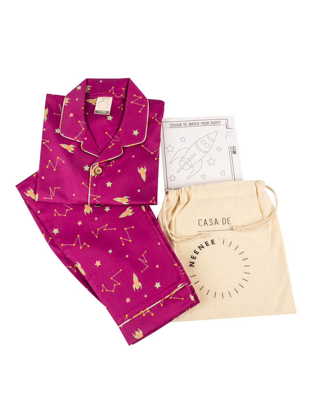 

CASA DE NEE NEE Kids Magenta & Cream-Coloured Printed Night Suit