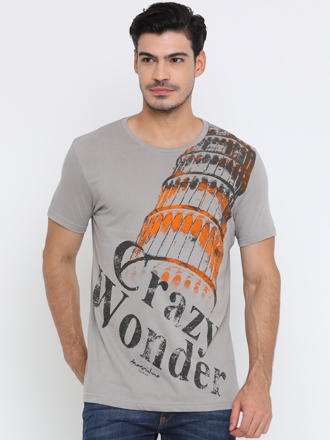 

Masculino Latino Men Grey Printed Round Neck T-shirt