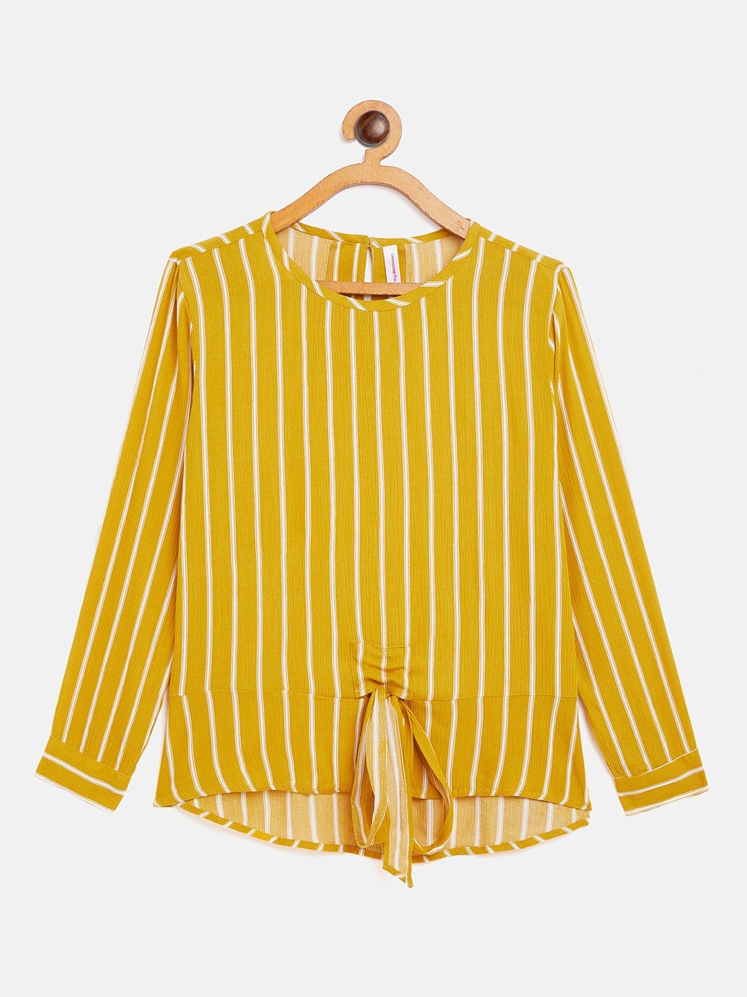 

Crimsoune Club Girls Yellow & White Striped Regular Top
