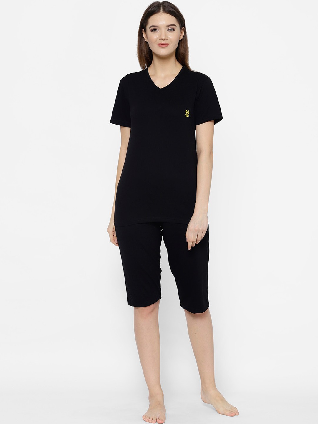 

VIMAL JONNEY Women Black Solid Night suit