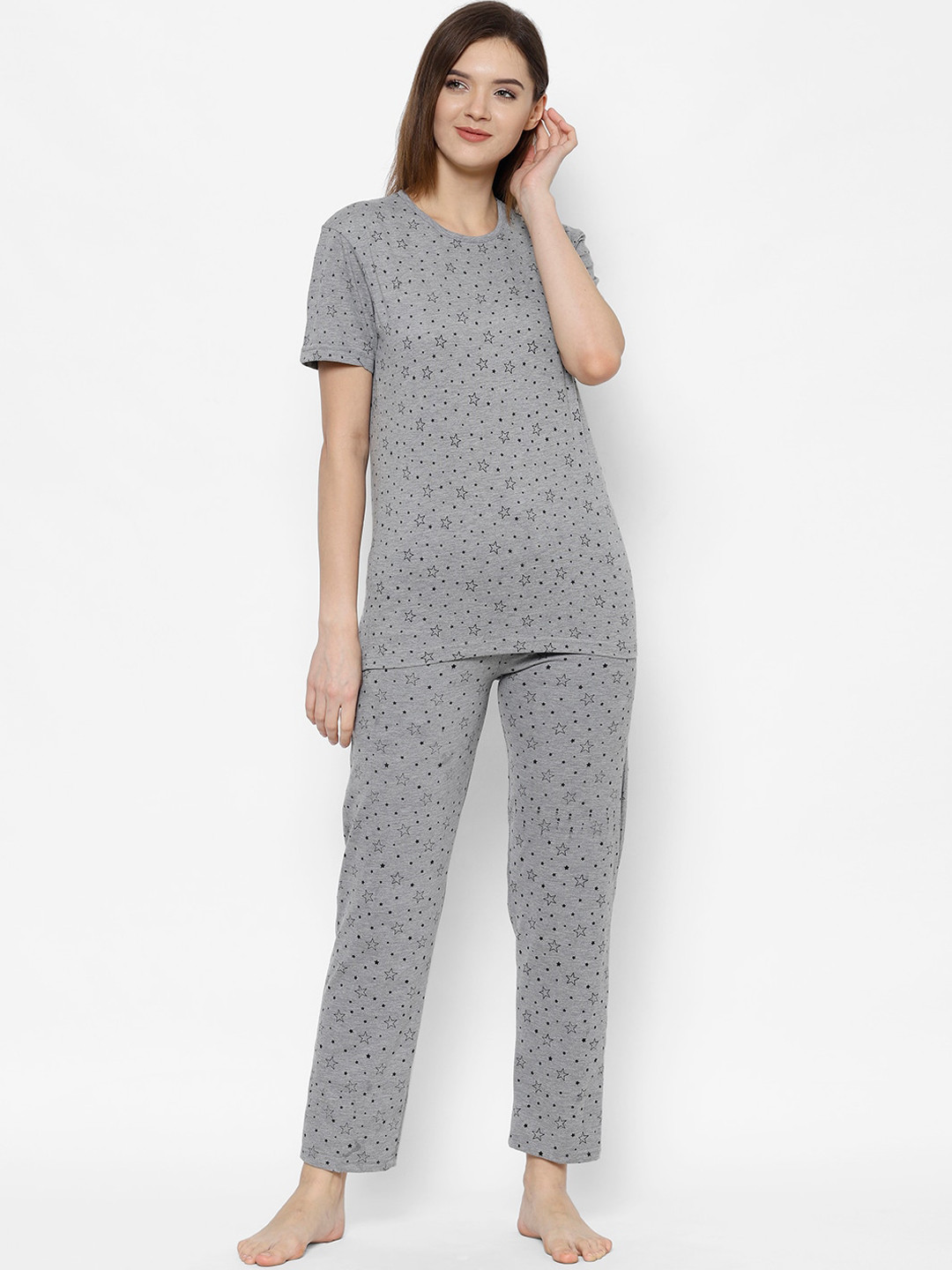 

VIMAL JONNEY Women Grey & Black Printed Night suit