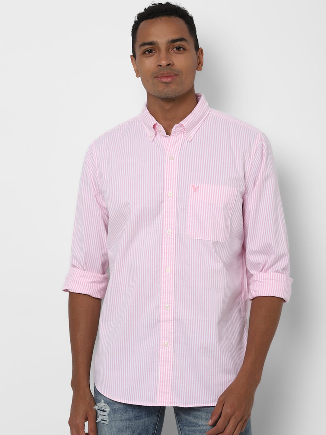 

AMERICAN EAGLE OUTFITTERS Men Pink Slim Fit Striped Casual Shirt