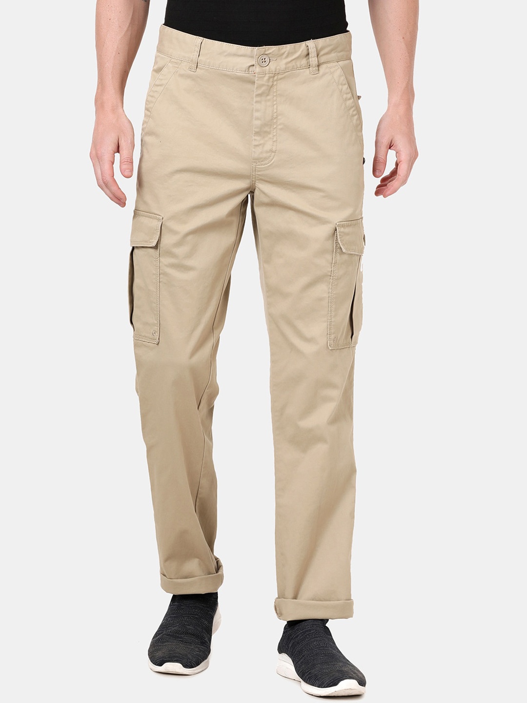t-base Men Beige Slim Fit Solid Cargos