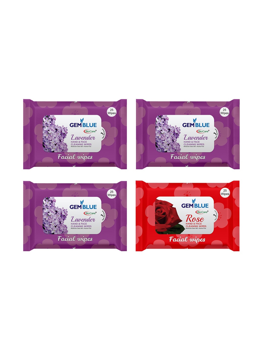 

GEMBLUE BioCare Set of 4 Lavender & Rose Facial Wipes