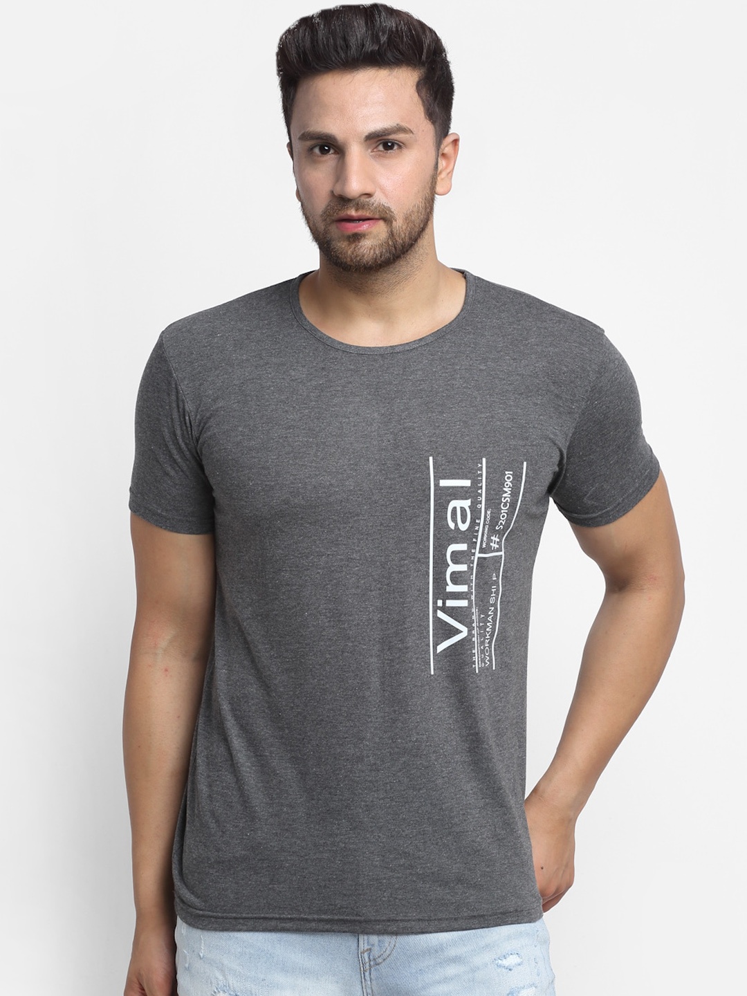 

VIMAL JONNEY Men Grey Printed Round Neck T-shirt