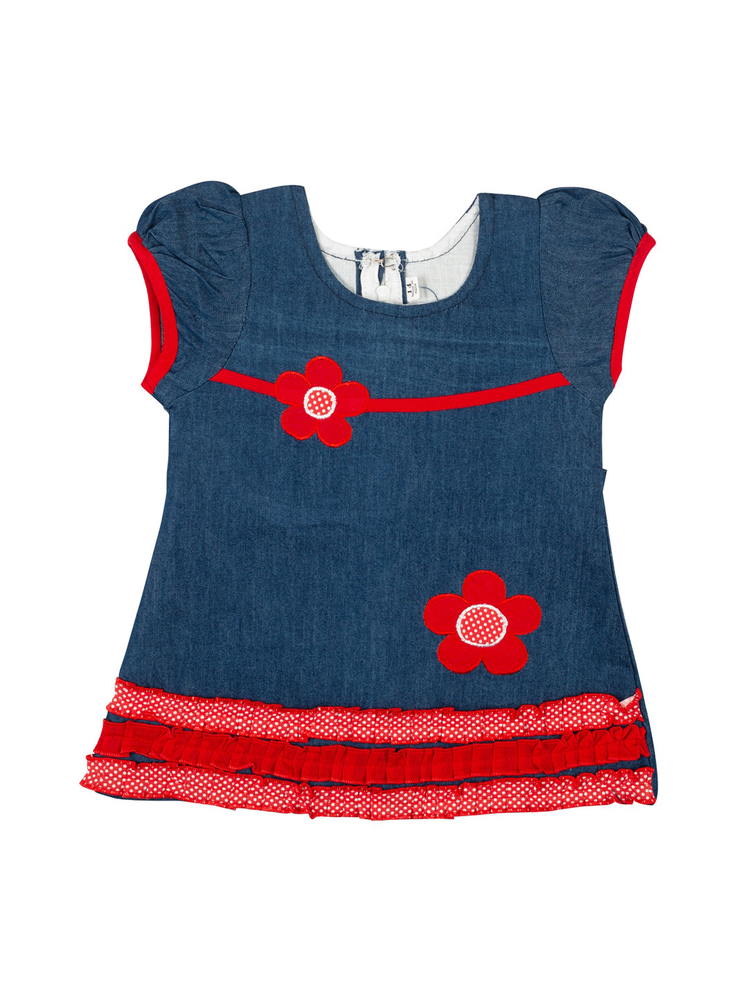 

MeeMee Girls Blue Embroidered Cotton Denim A-Line Dress