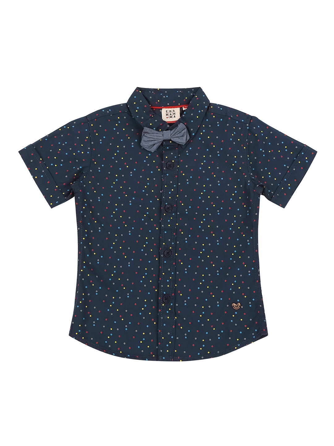 

Ed-a-Mamma Boys Navy Blue Regular Fit Printed Cotton Casual Sustainable Shirt With Bow Tie